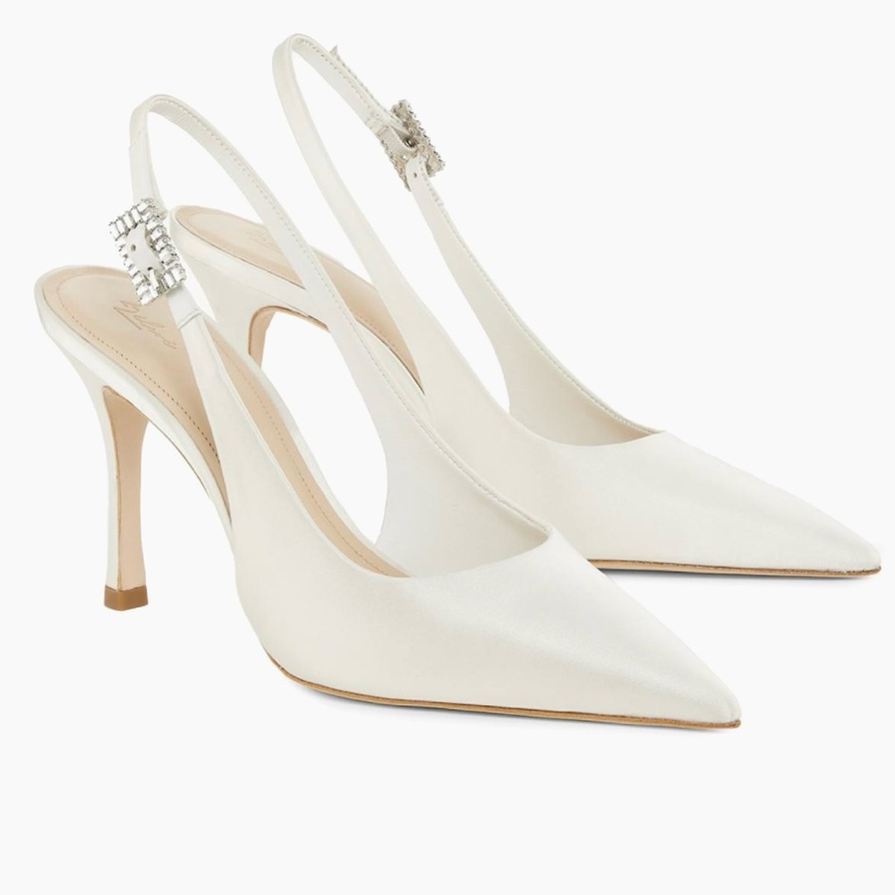 22 Eleve  Elegant White Slingback satin Heels nib 7.5